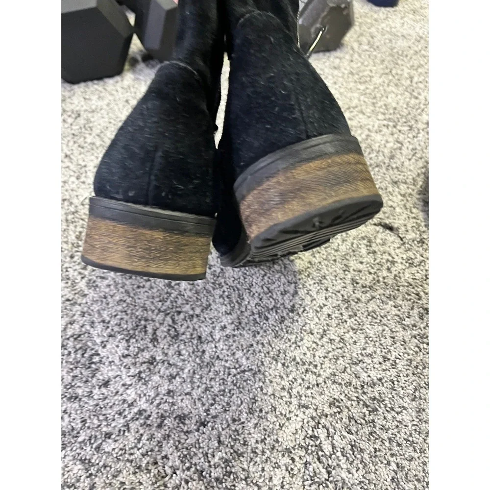 UGG Milner Ankle Boots Women's 8 Black Suede Wedge Moto Buckle‎ Side Zip Western